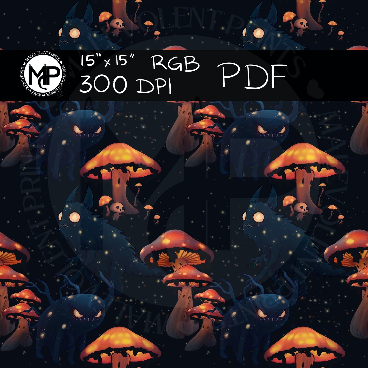 Cozy glowing mushrooms and starry monsters in orange