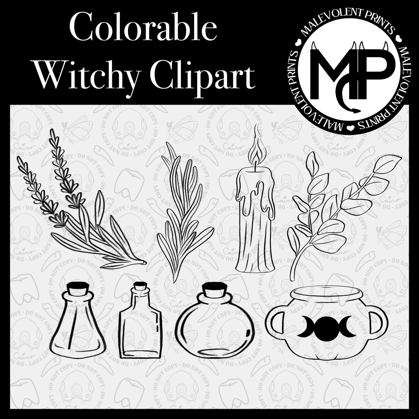 Colorable Witchy Clipart 1 (Unlimited)